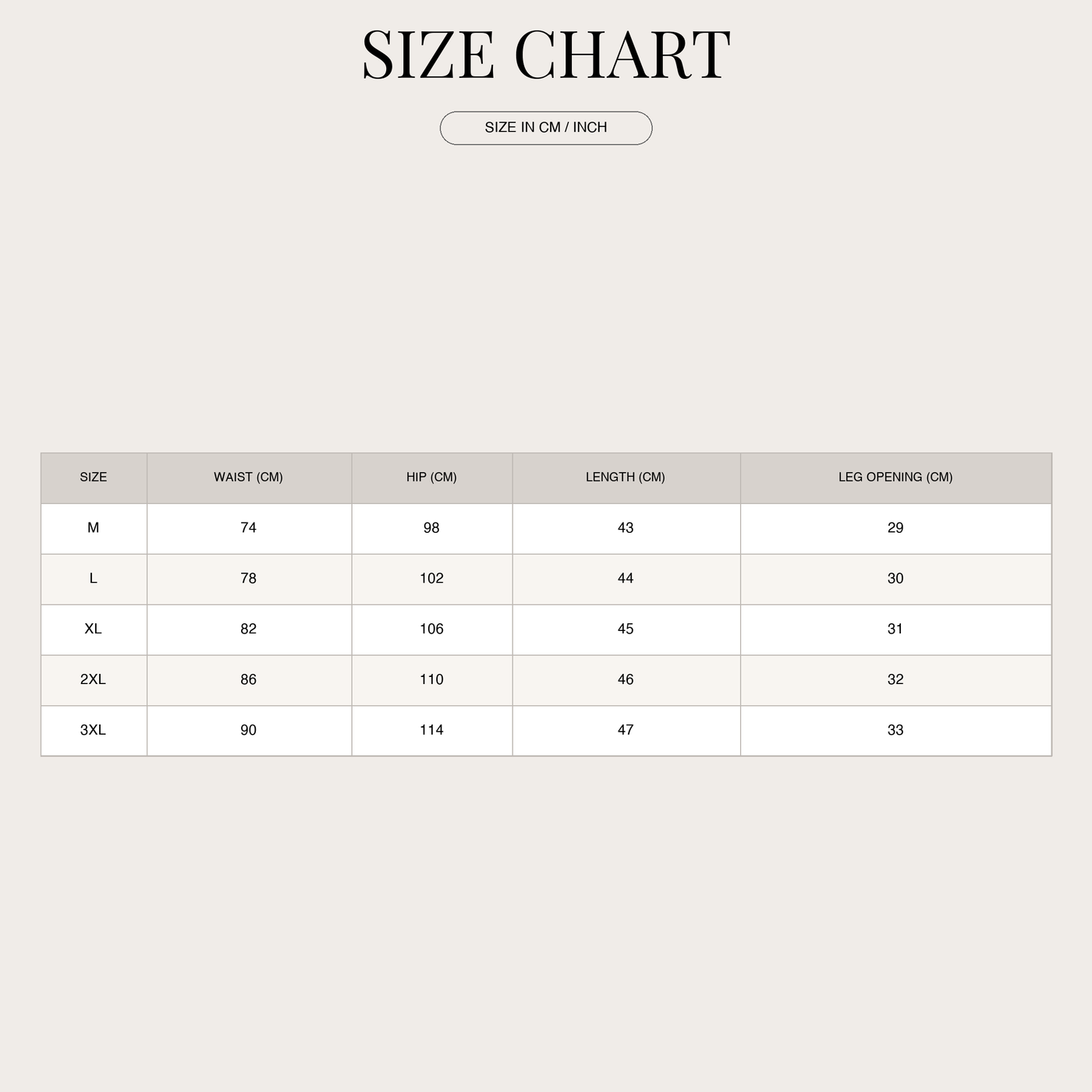 Men's Swim Shorts – Quick-Drying and with Elastic Waistband size chart