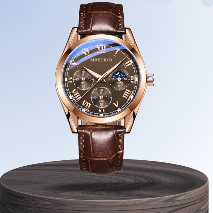Men's Moon Phase Chronograph Watch – With 42 Mm Rose Gold Case and Precise Quartz Movement 2