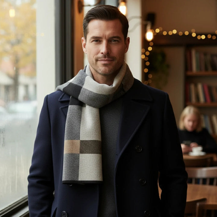 Men's Plaid Scarf Made of Knitted Wool Blend – Extra Long for Warm Winter Days 13