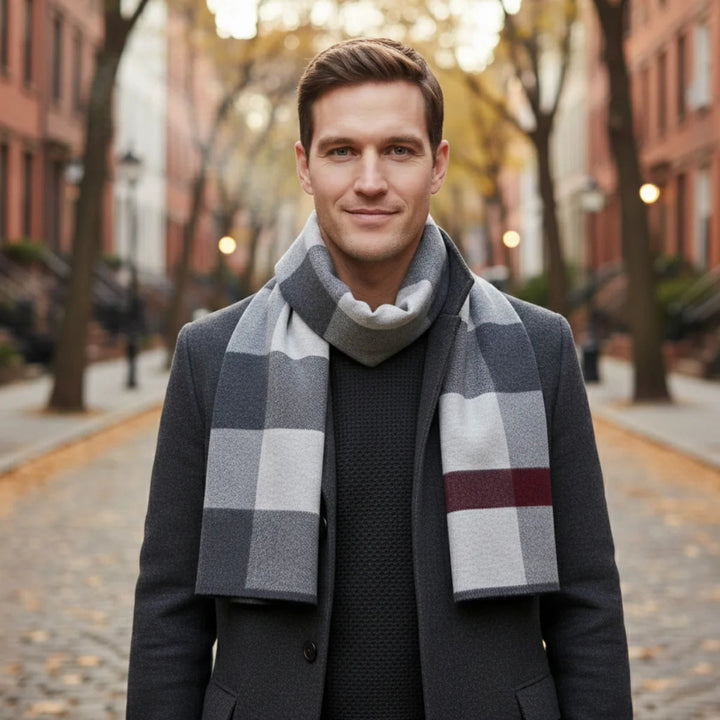 Men's Plaid Scarf Made of Knitted Wool Blend – Extra Long for Warm Winter Days 14