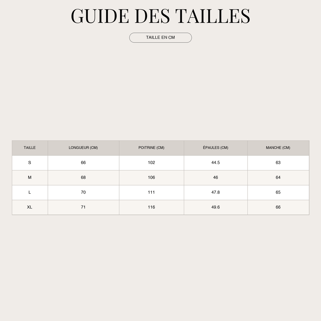 Pull élégant pour Homme – Coton doux et Col zippé size chart