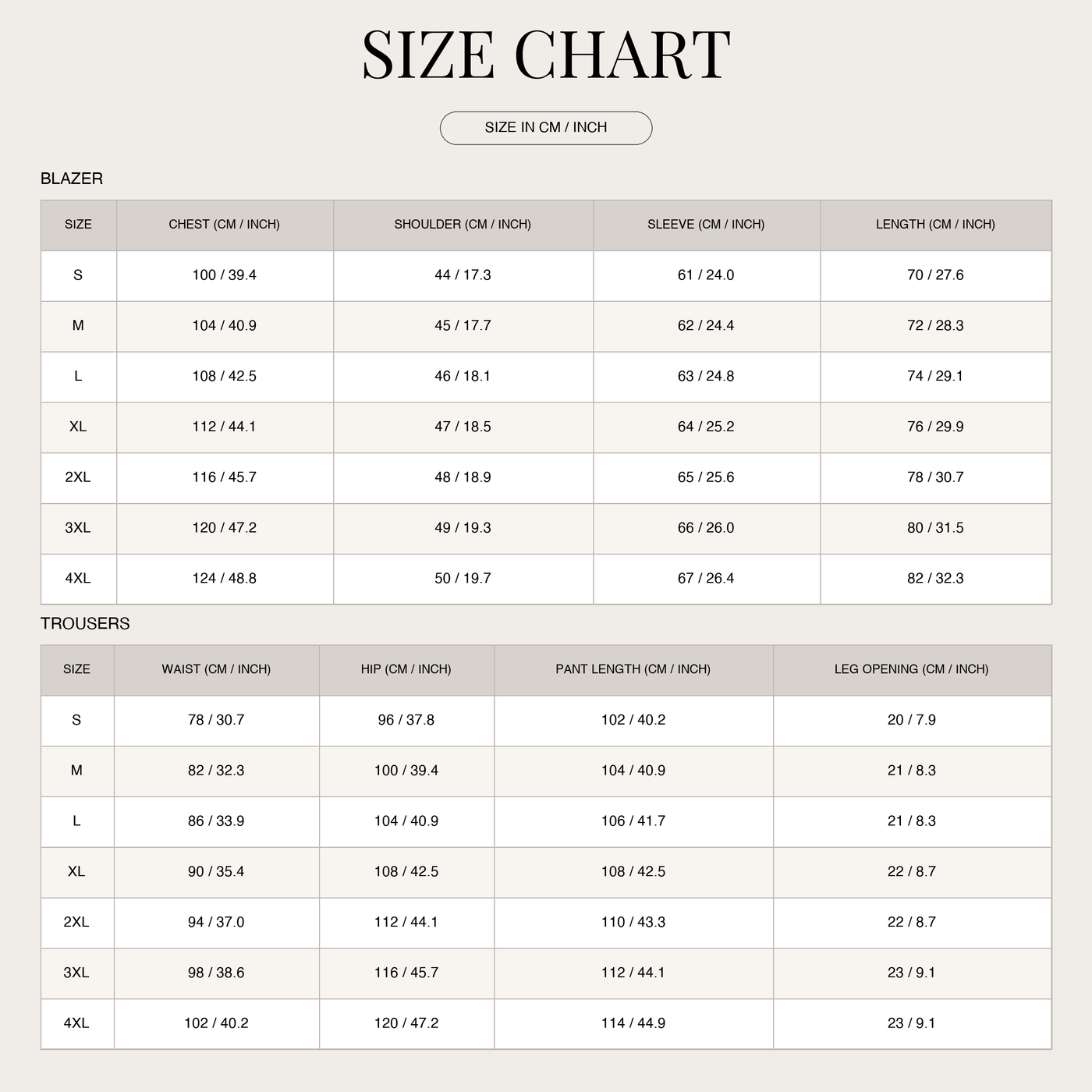 Men's Polished Tailored Suit – Spring Occasions size chart