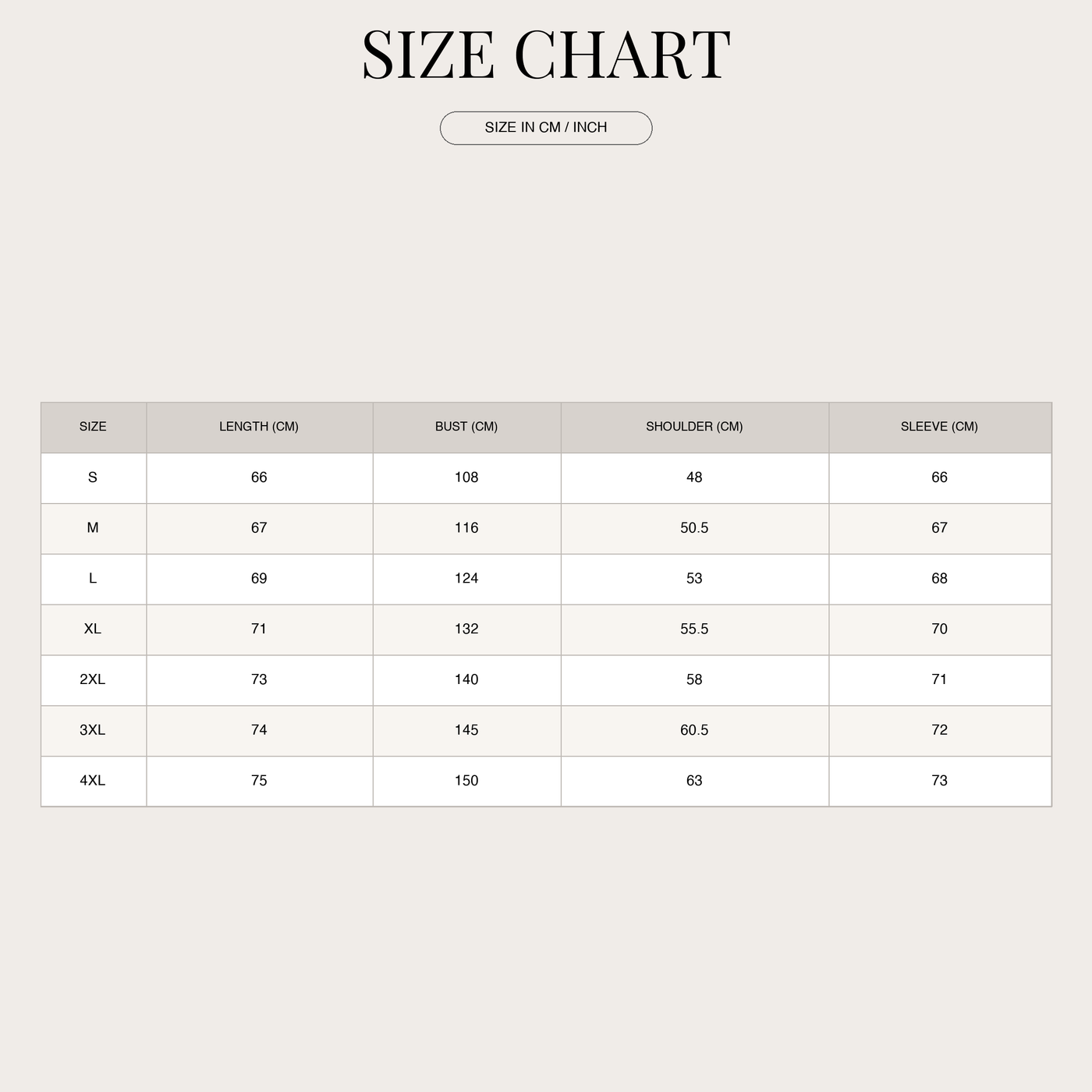Men's Premium Classic Leather Jacket – With Hood size chart
