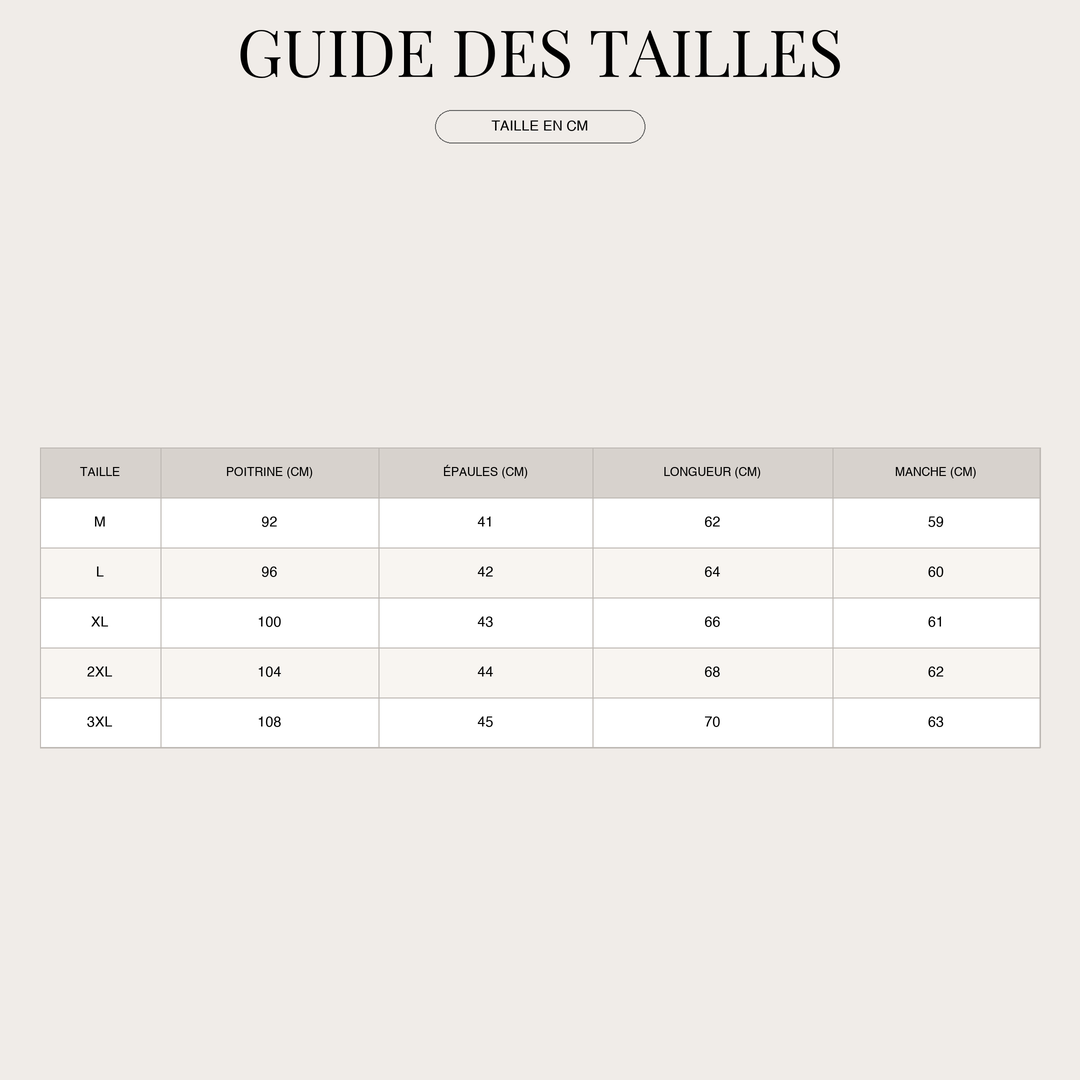 Pull pour Homme – Doux et Confortable, Tissu Respirant size chart
