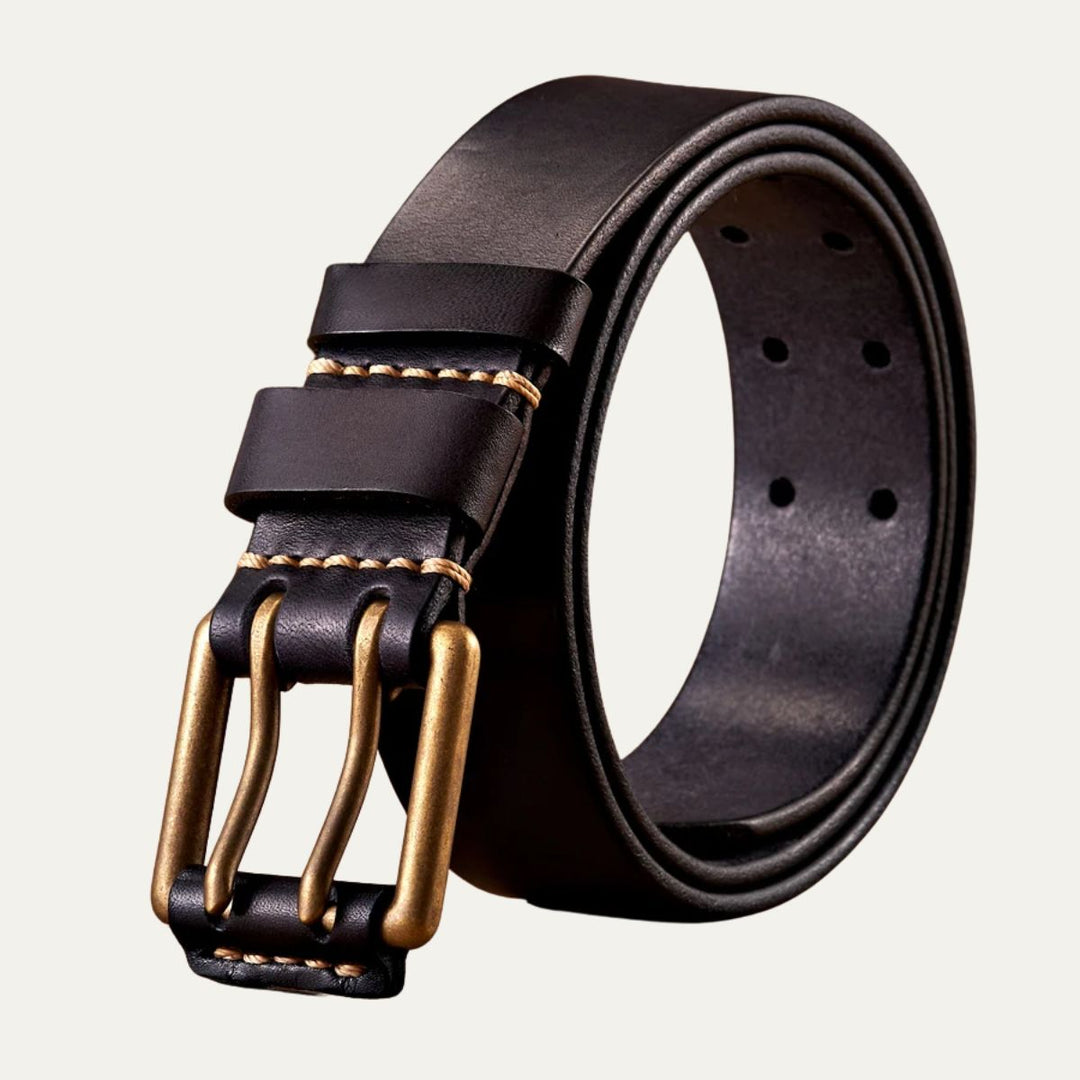 Men's Robust Leather Belt – Vintage Design with Double Pin Buckle 1
