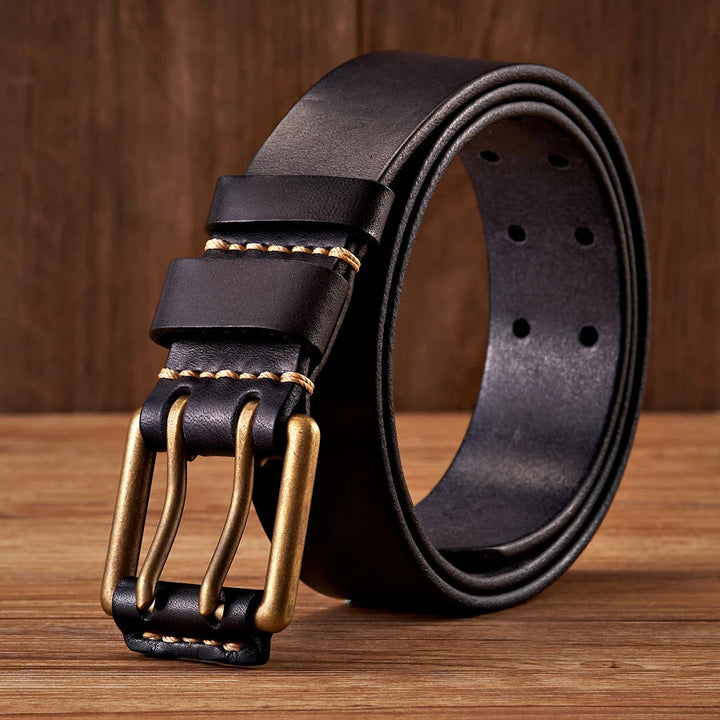 Men's Robust Leather Belt – Vintage Design with Double Pin Buckle 2