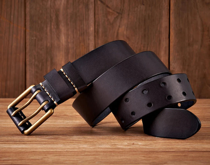 Men's Robust Leather Belt – Vintage Design with Double Pin Buckle 3