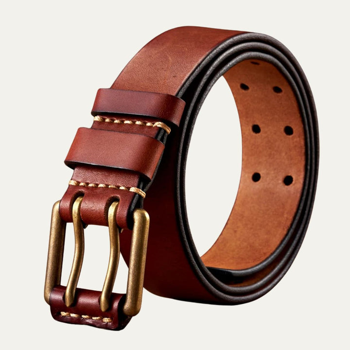 Men's Robust Leather Belt – Vintage Design with Double Pin Buckle 4