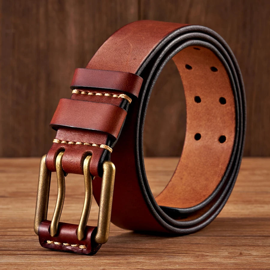 Men's Robust Leather Belt – Vintage Design with Double Pin Buckle 5