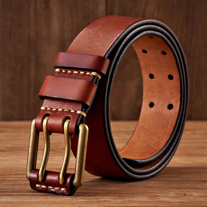 Men's Robust Leather Belt – Vintage Design with Double Pin Buckle 5