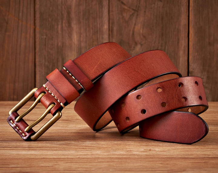 Men's Robust Leather Belt – Vintage Design with Double Pin Buckle 6