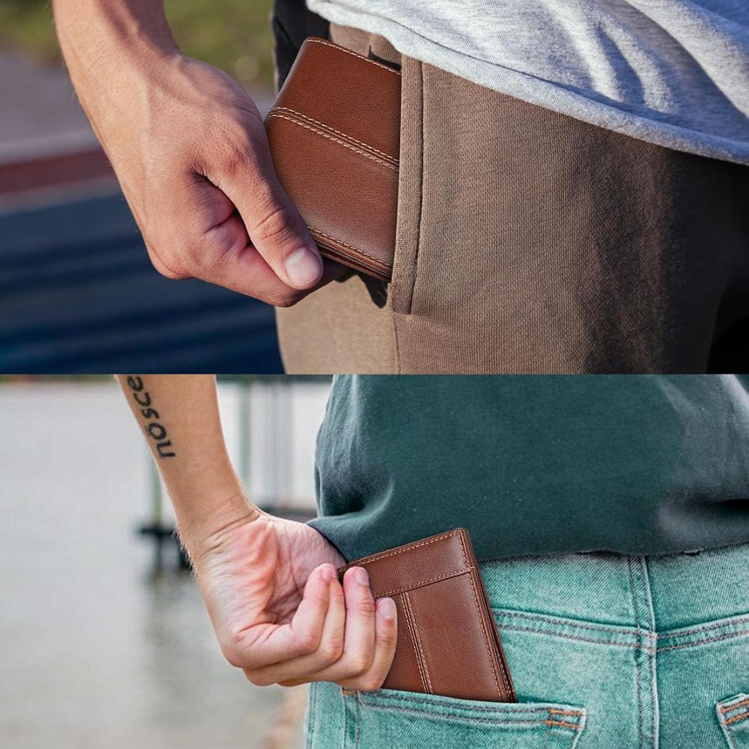 Men's Stylish Leather Bifold Wallet – Slim Design with Integrated RFID Data Protection 11