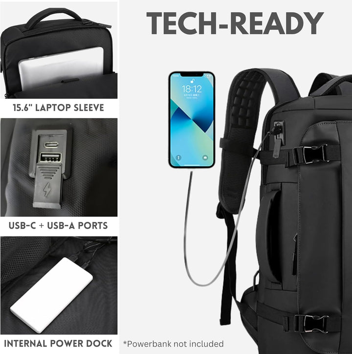 Men's Waterproof Backpack – 38.1 cm Laptop Compartment with Side Opening and USB-C 7