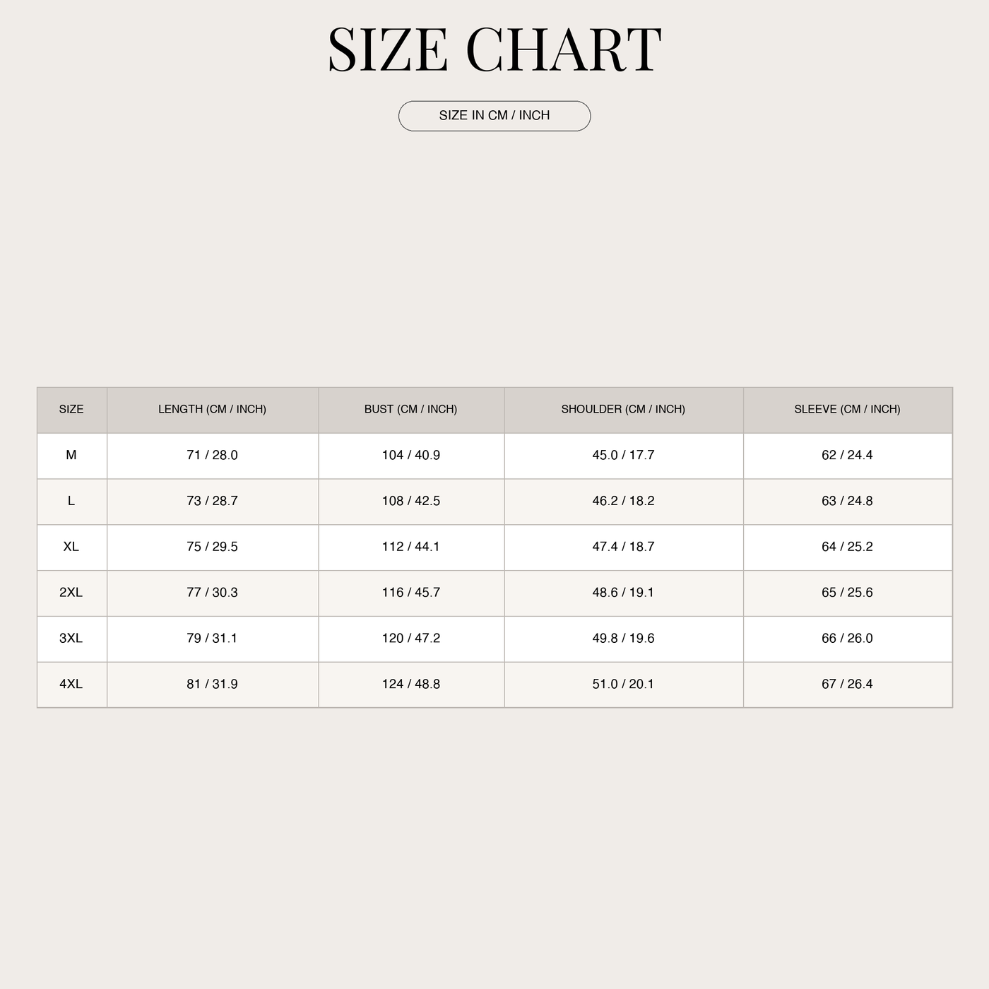 Men's Wool Blend Coat – Elegant Winter Style size chart