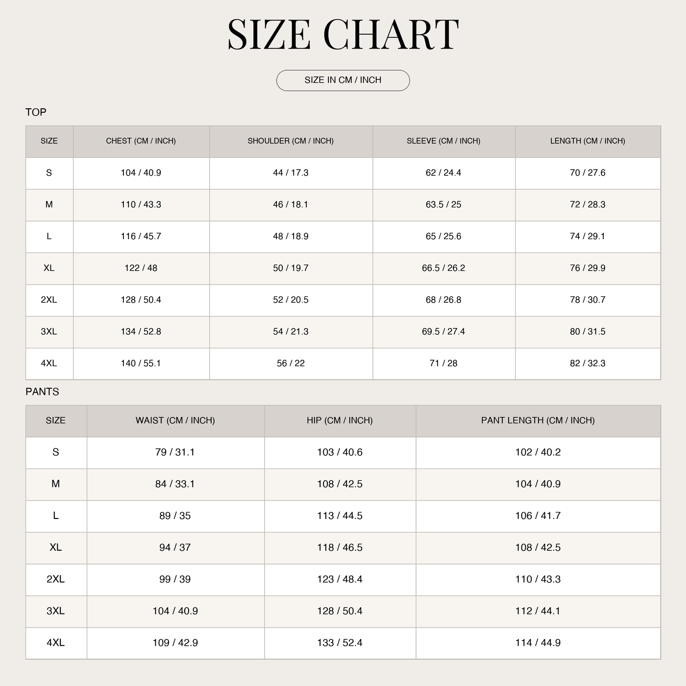 Men's Woven Suit Set – Refined Occasion Wear size chart