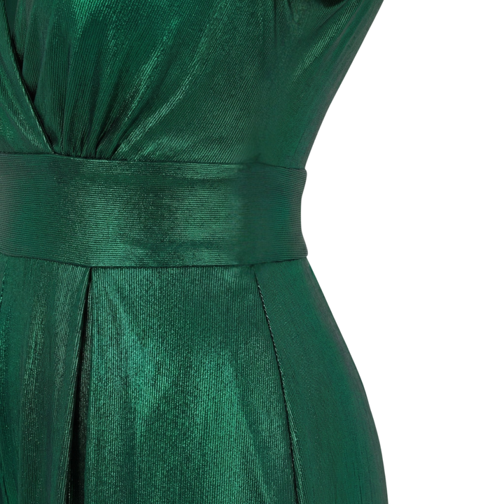 Shiny V-Neck Party Jumpsuit with Pleat Waist for Women