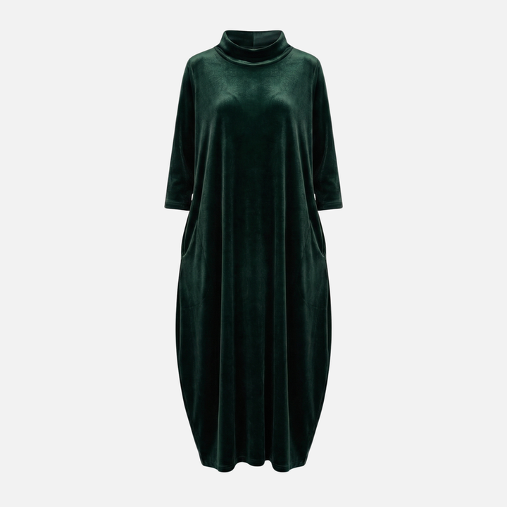 Midi Velvet Turtleneck Dress with Pockets for Women
