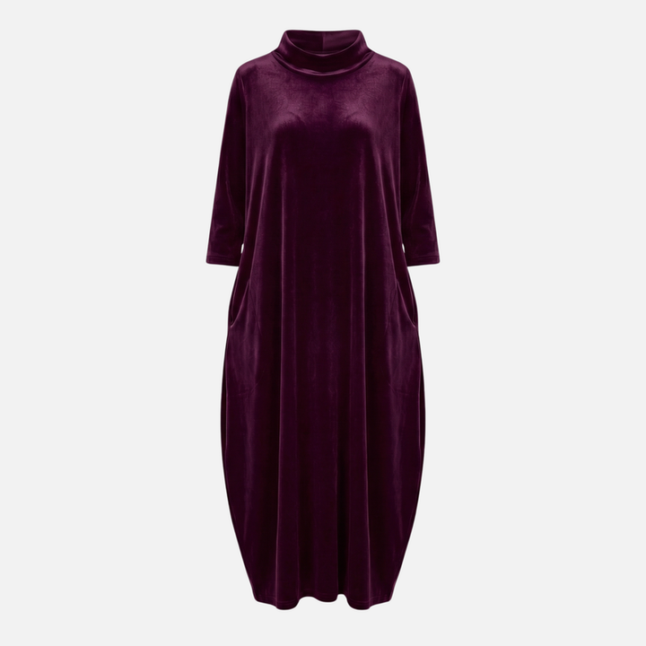 Midi Velvet Turtleneck Dress with Pockets for Women