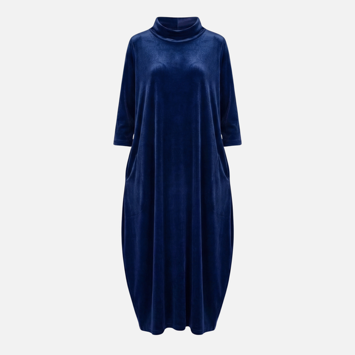Midi Velvet Turtleneck Dress with Pockets for Women