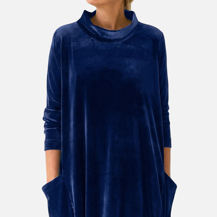 Midi Velvet Turtleneck Dress with Pockets for Women