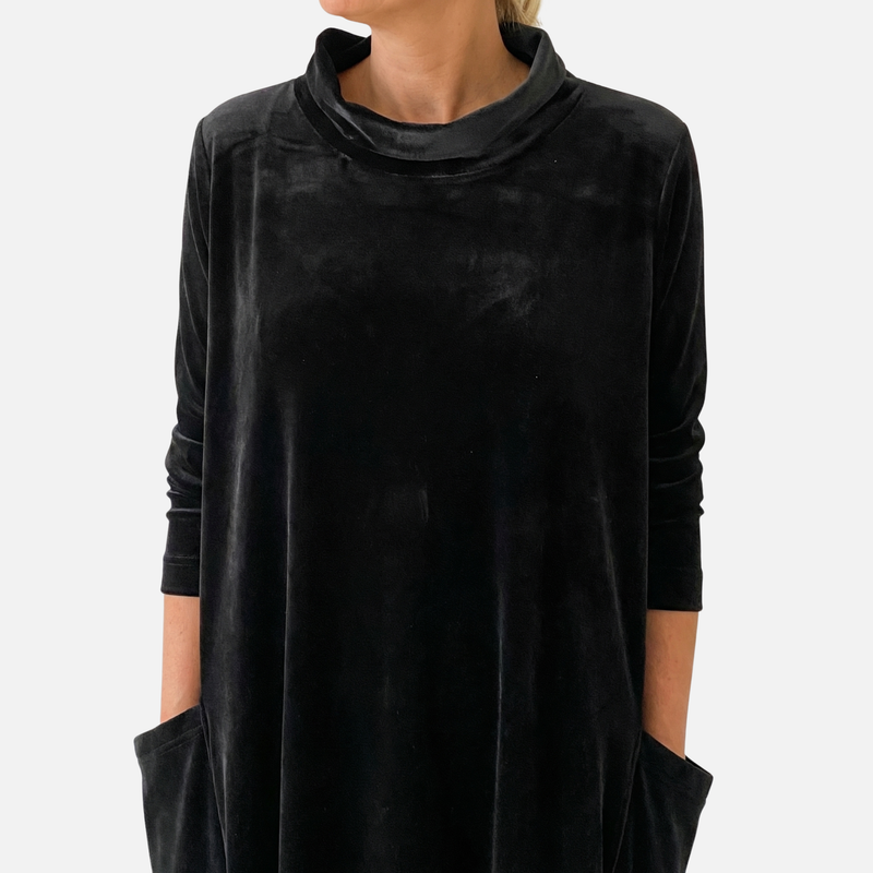 Midi Velvet Turtleneck Dress with Pockets for Women