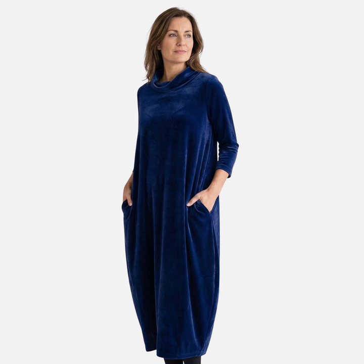 Midi Velvet Turtleneck Dress with Pockets for Women