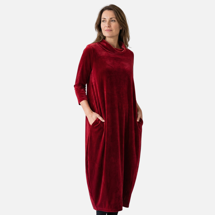 Midi Velvet Turtleneck Dress with Pockets for Women