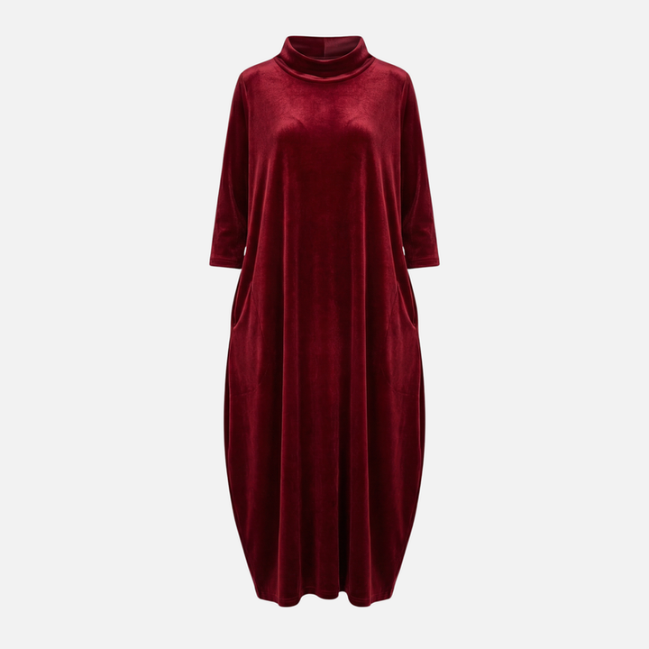 Midi Velvet Turtleneck Dress with Pockets for Women