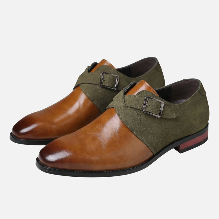 Mixed Material Monk Strap Shoes with Buckle for Men