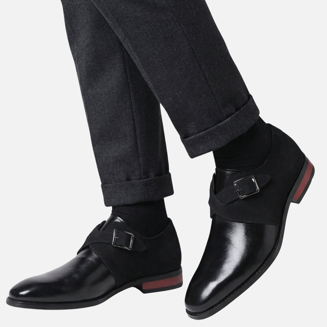 Mixed Material Monk Strap Shoes with Buckle for Men