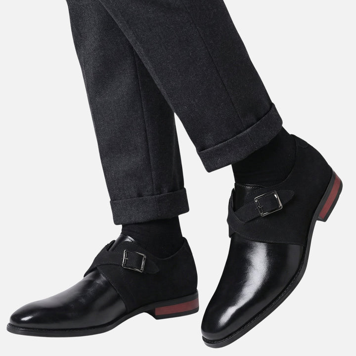 Mixed Material Monk Strap Shoes with Buckle for Men