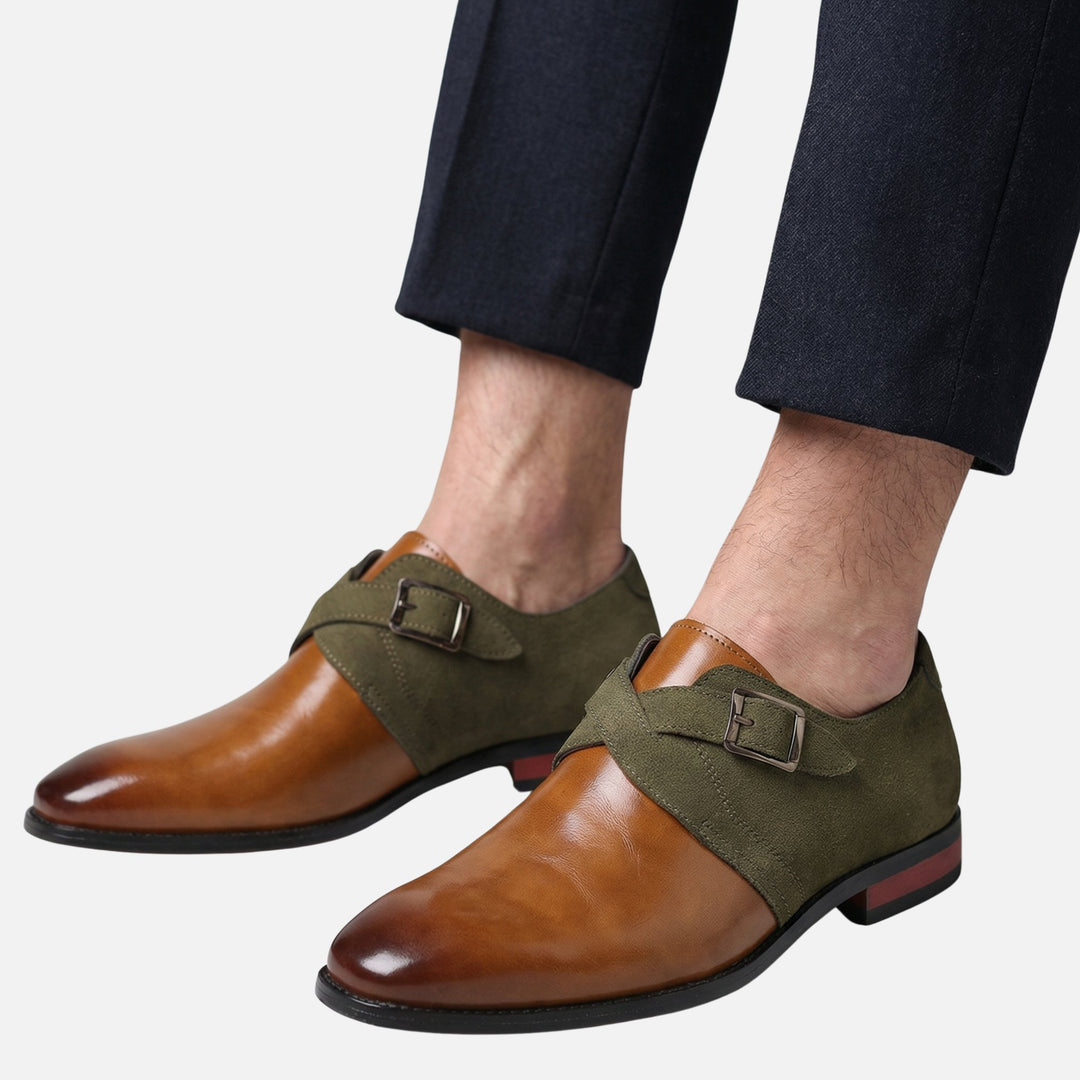 Mixed Material Monk Strap Shoes with Buckle for Men