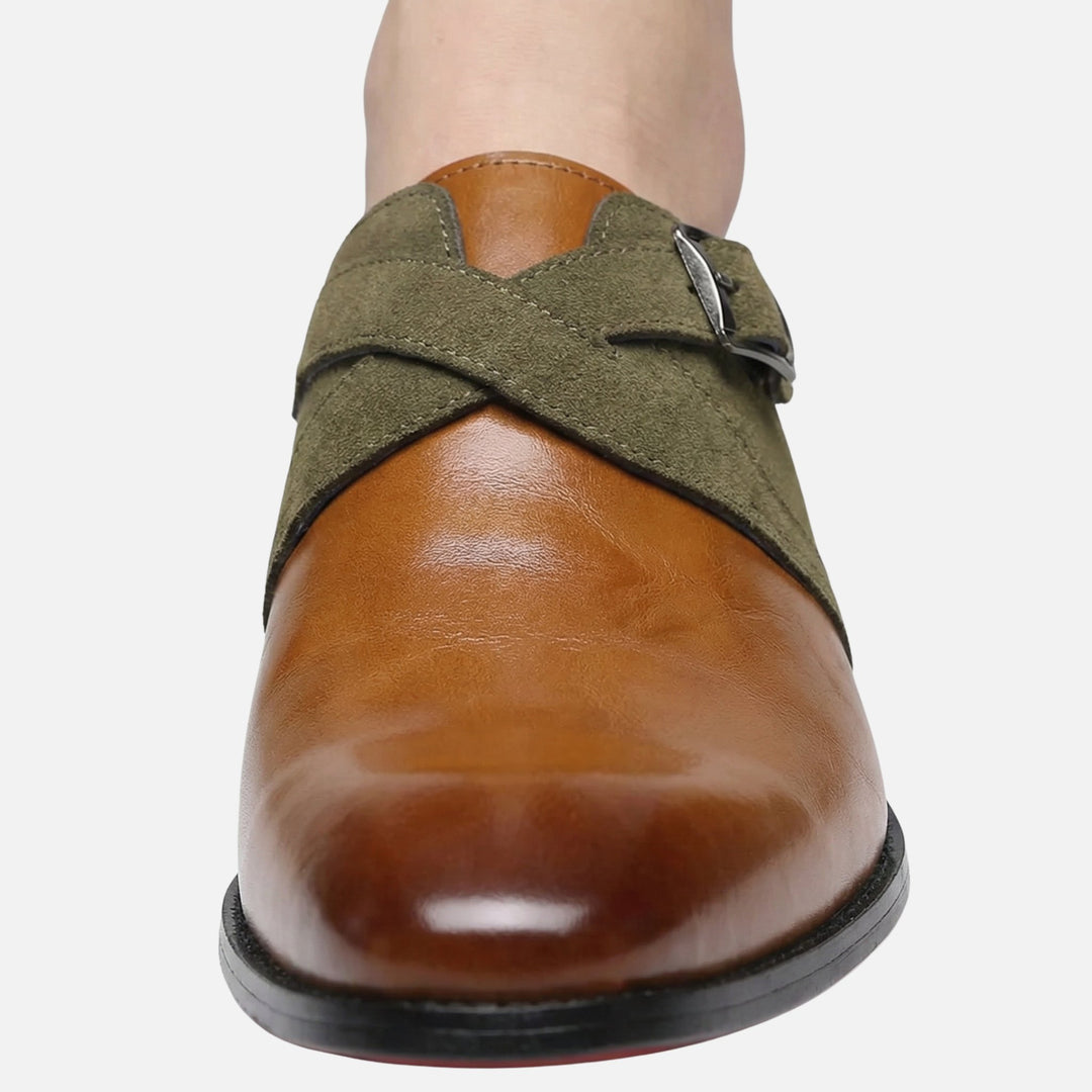 Mixed Material Monk Strap Shoes with Buckle for Men