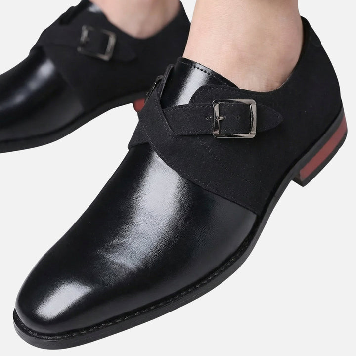 Mixed Material Monk Strap Shoes with Buckle for Men
