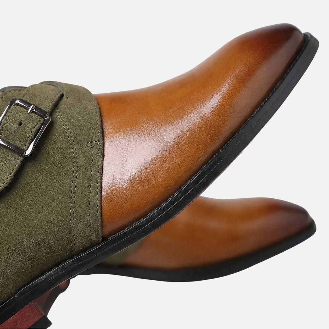 Mixed Material Monk Strap Shoes with Buckle for Men
