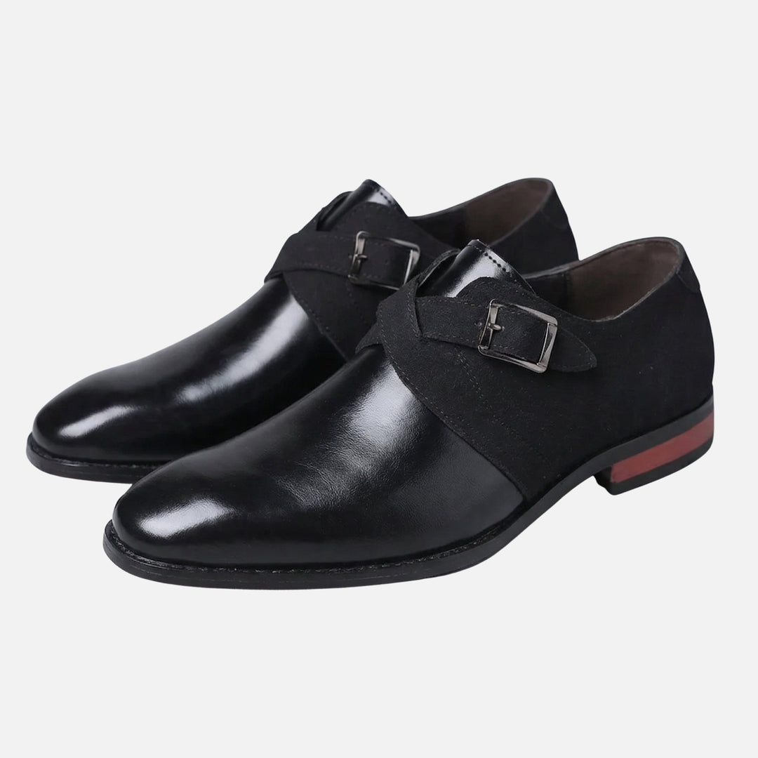 Mixed Material Monk Strap Shoes with Buckle for Men