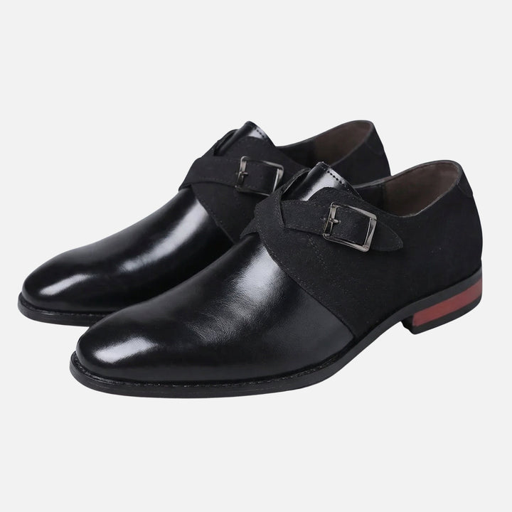Mixed Material Monk Strap Shoes with Buckle for Men