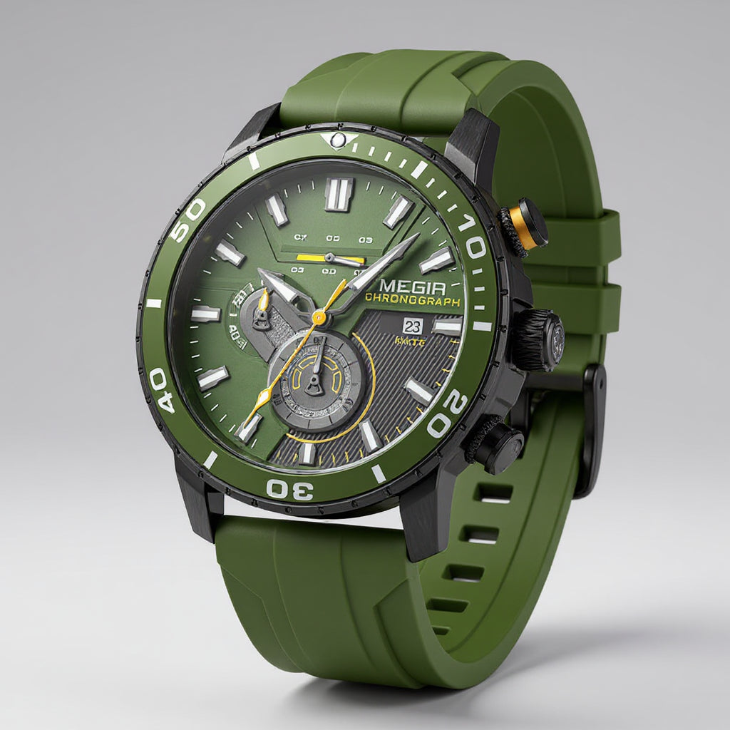 Modern Chronograph Watch – Sporty 44mm Design with Silicone Band 1