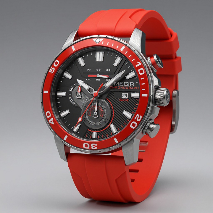 Modern Chronograph Watch – Sporty 44mm Design with Silicone Band 3