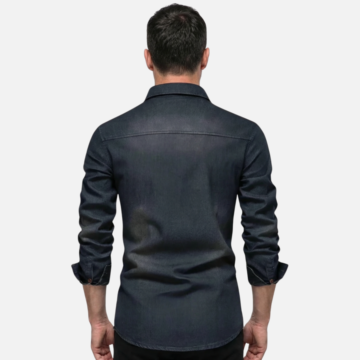 Modern Fit Cotton Denim Shirt – Long Sleeve Button Up for Men