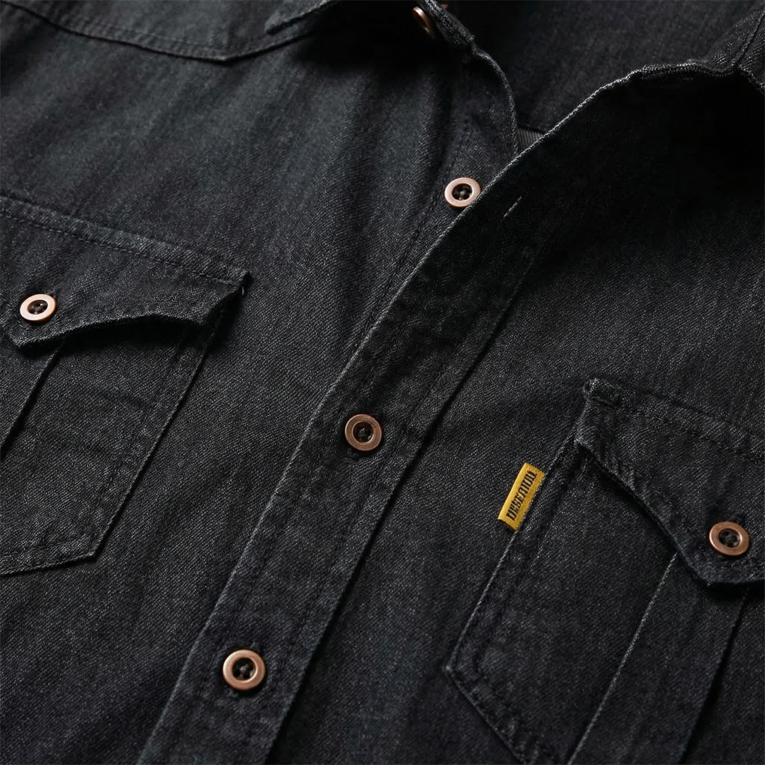 Modern Fit Cotton Denim Shirt – Long Sleeve Button Up for Men