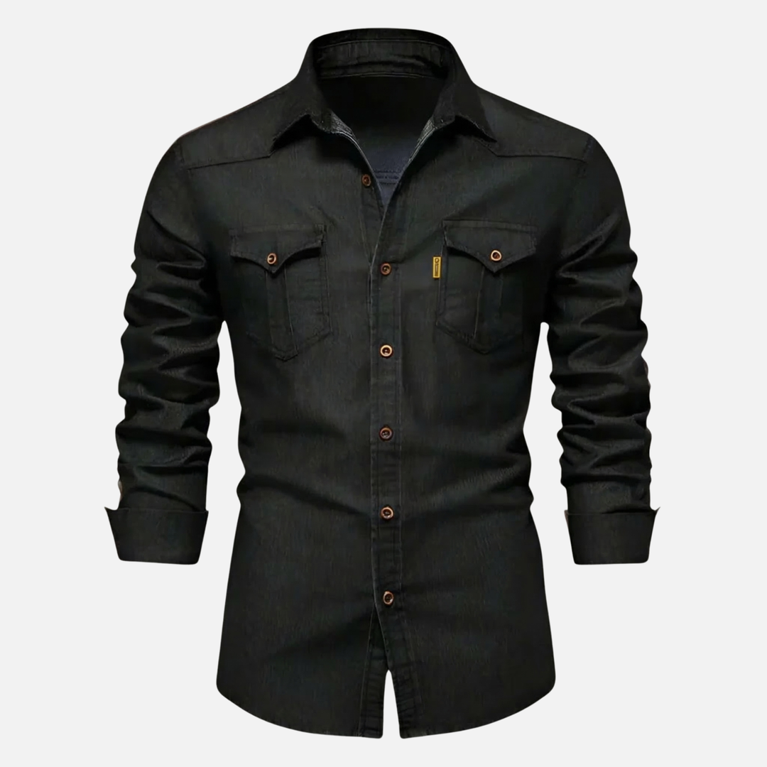 Modern Fit Cotton Denim Shirt – Long Sleeve Button Up for Men