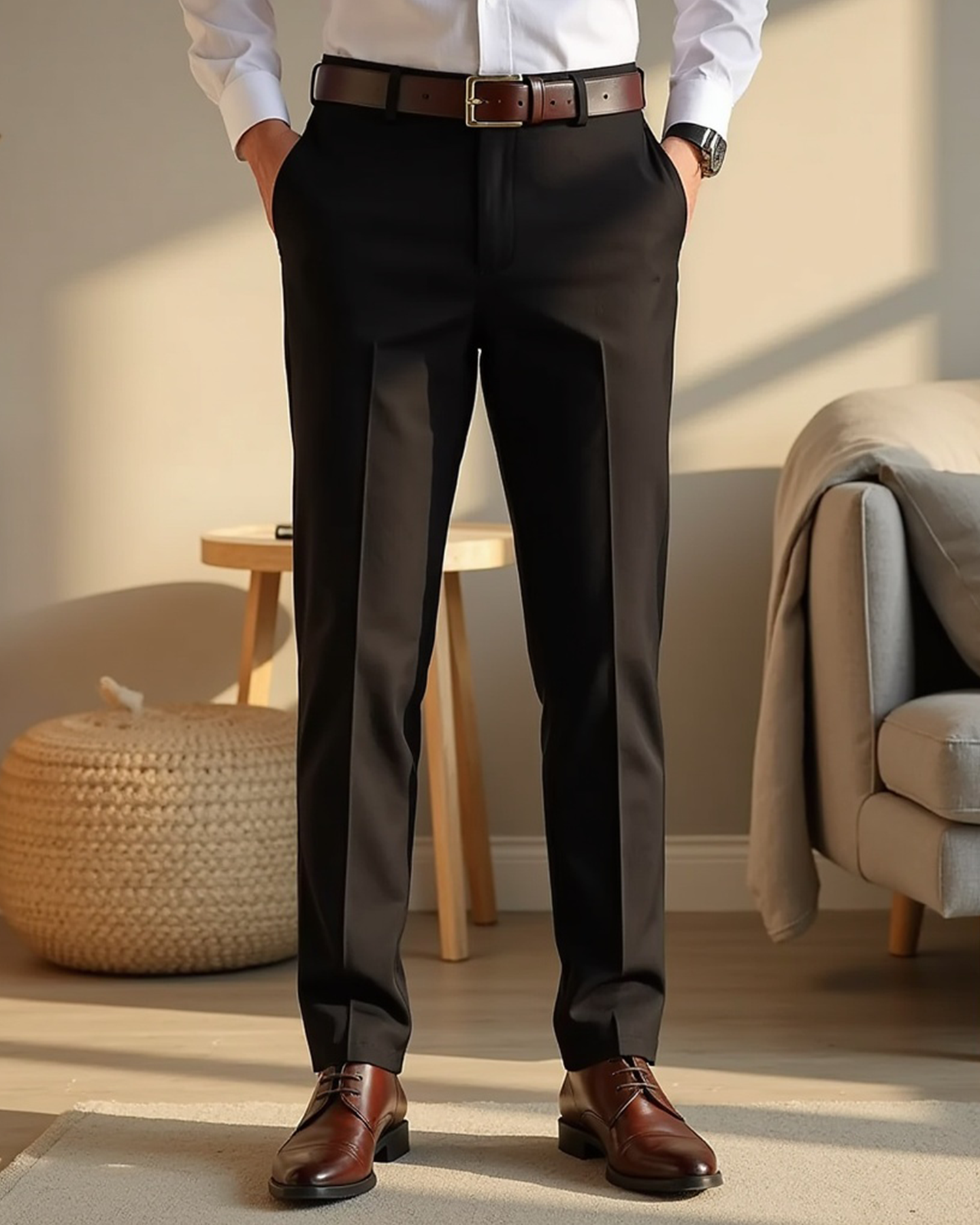 Cecole | Men’s High Stretch Smart Casual Pants with Ankle-Length Cut