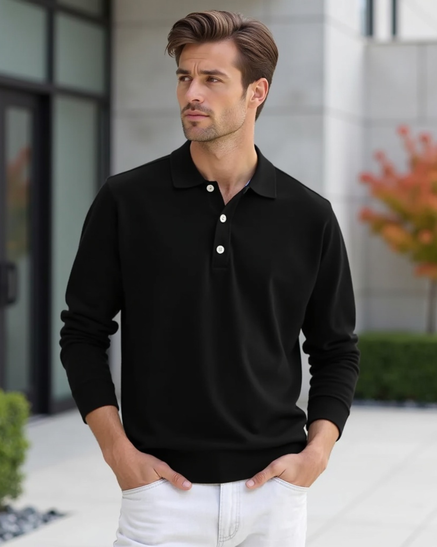 Cecole | Men’s Long-Sleeve Polo Shirt with Button-Front Collar