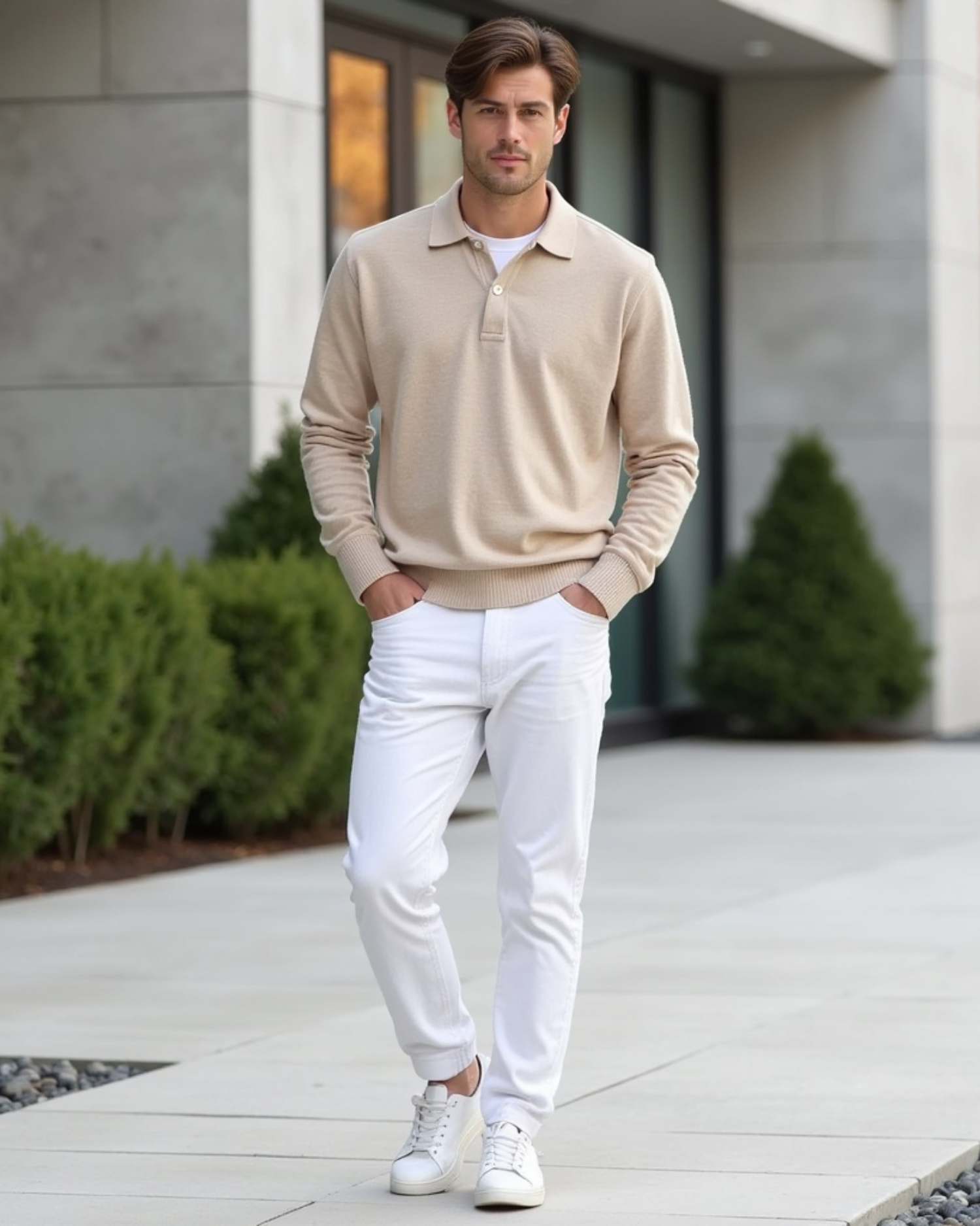 Cecole | Men’s Long-Sleeve Polo Shirt with Button-Front Collar