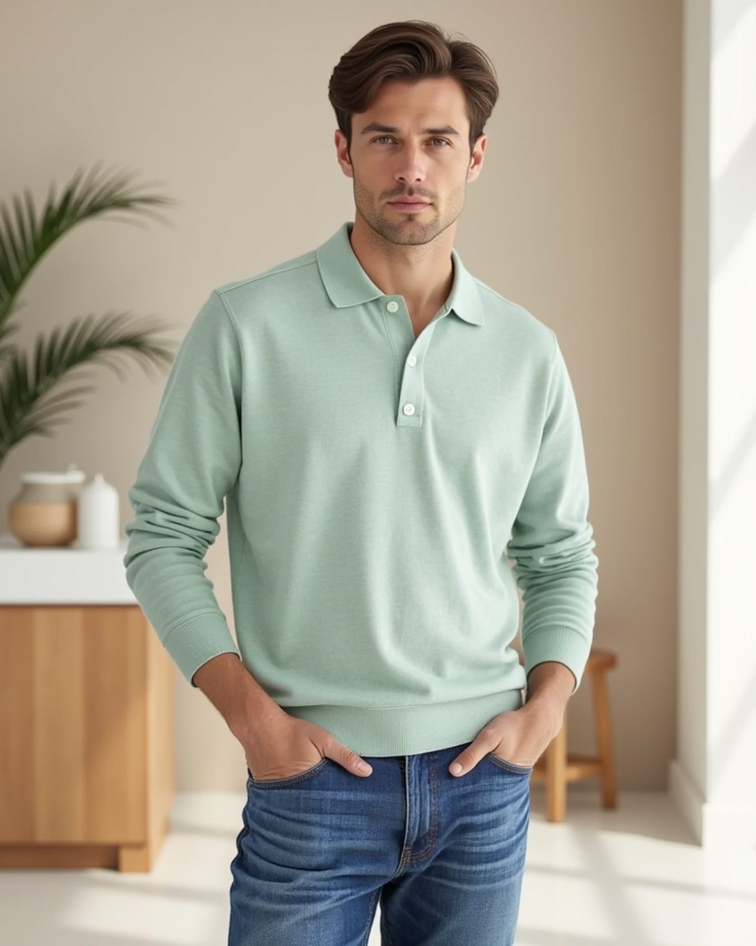 Cecole | Men’s Long-Sleeve Polo Shirt with Button-Front Collar