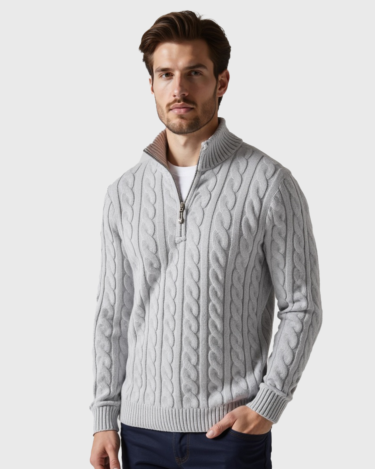 Cecole | Men’s Ribbed Cotton Half Zip Sweater with High Neck
