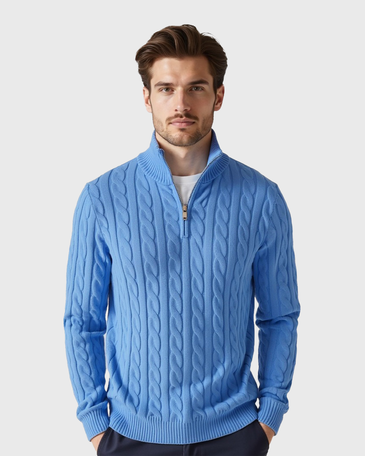 Cecole | Men’s Ribbed Cotton Half Zip Sweater with High Neck