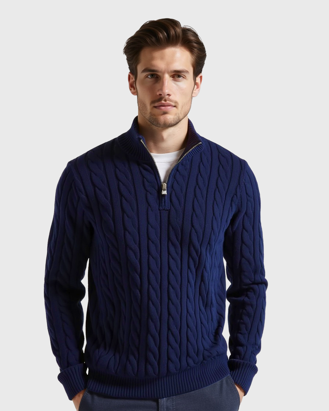 Cecole | Men’s Ribbed Cotton Half Zip Sweater with High Neck