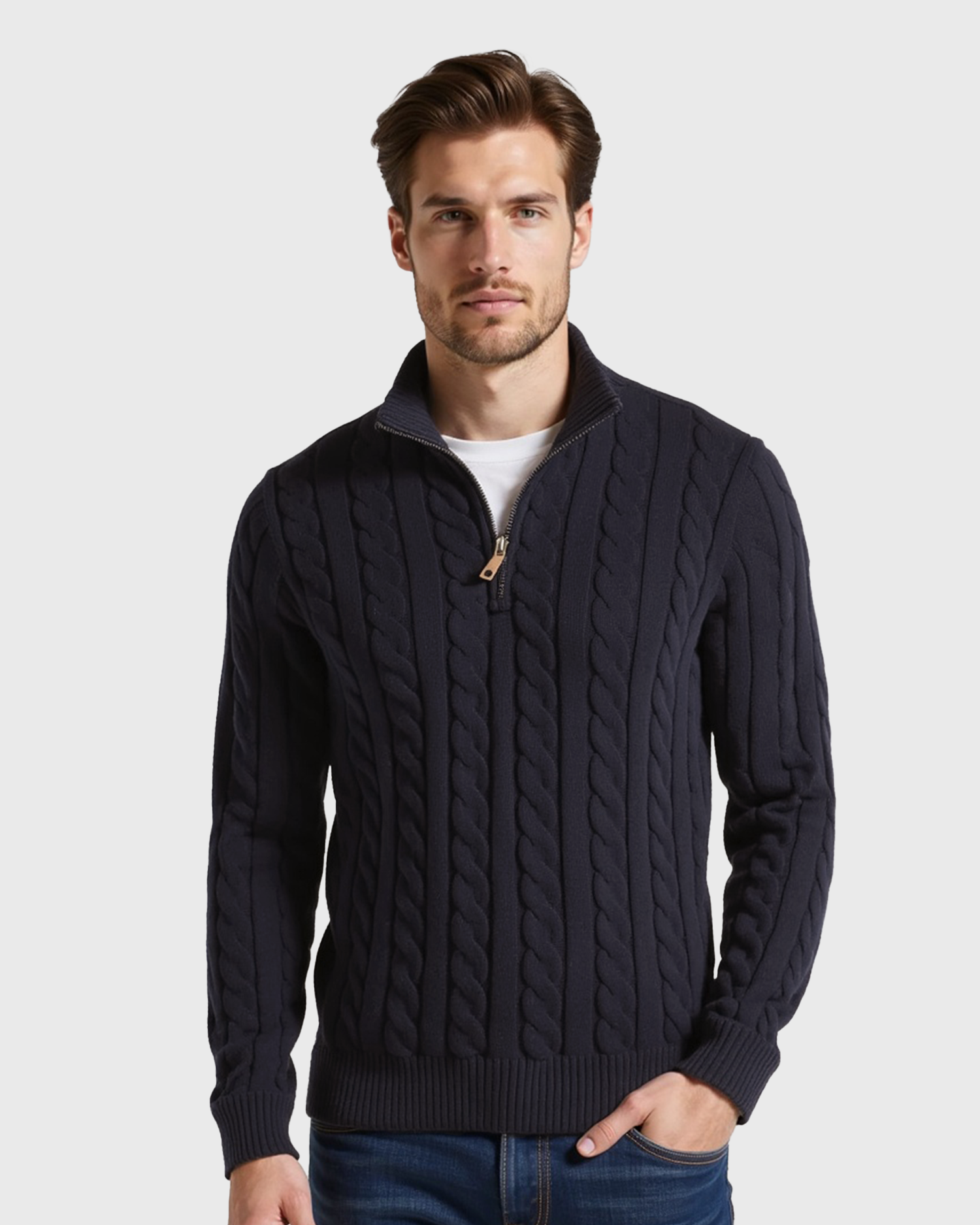 Cecole | Men’s Ribbed Cotton Half Zip Sweater with High Neck